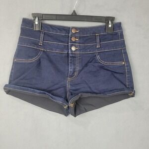 Refuge Shorts Womens 10 Dark Blue High Rise Denim 3 Button Stretch Cuffed Casual